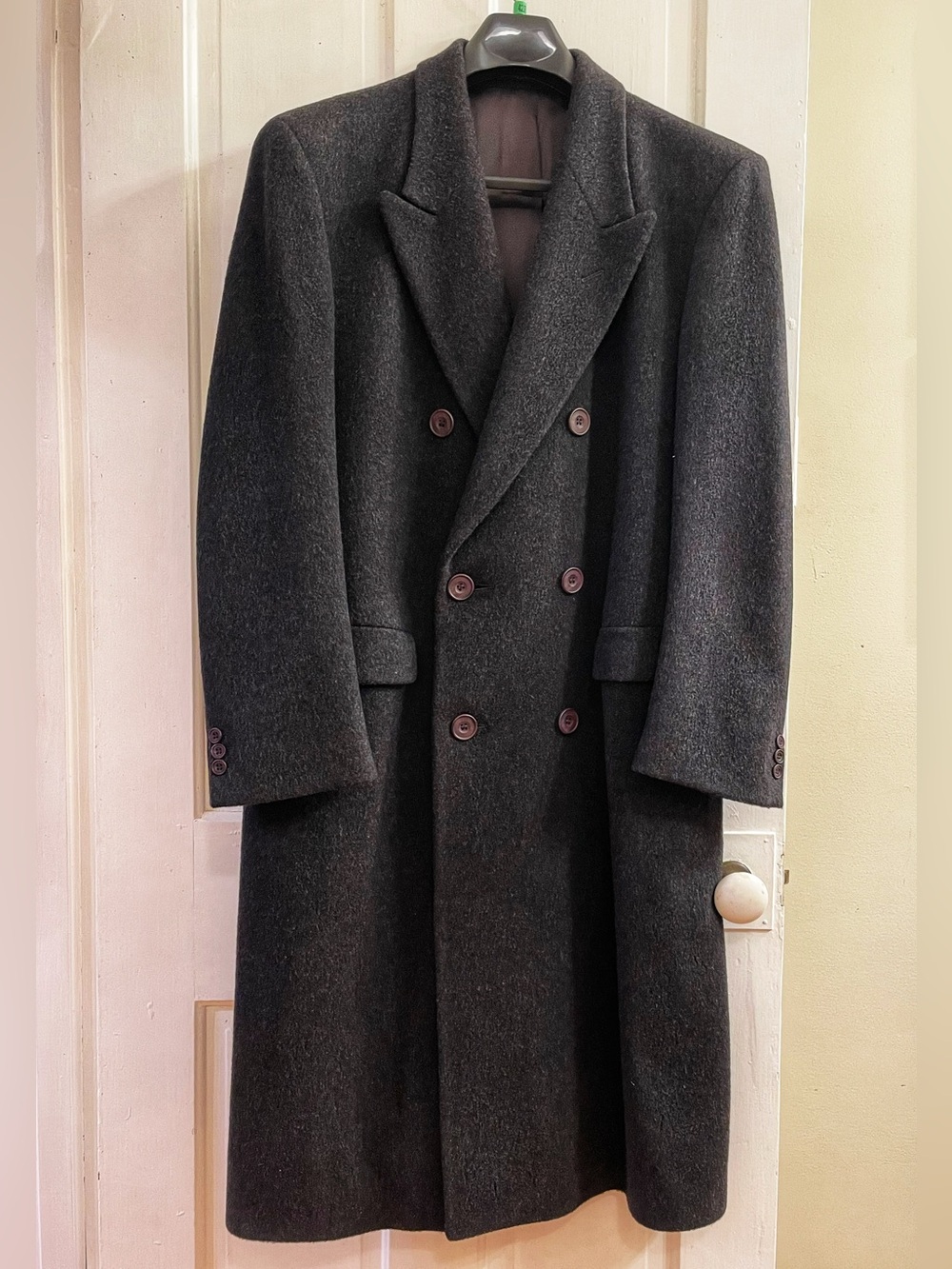 Classic Evan Picone Mens 40R Double Breasted Charcoal Grey Wool English Oveecpa